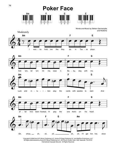 Notas de piano poker face